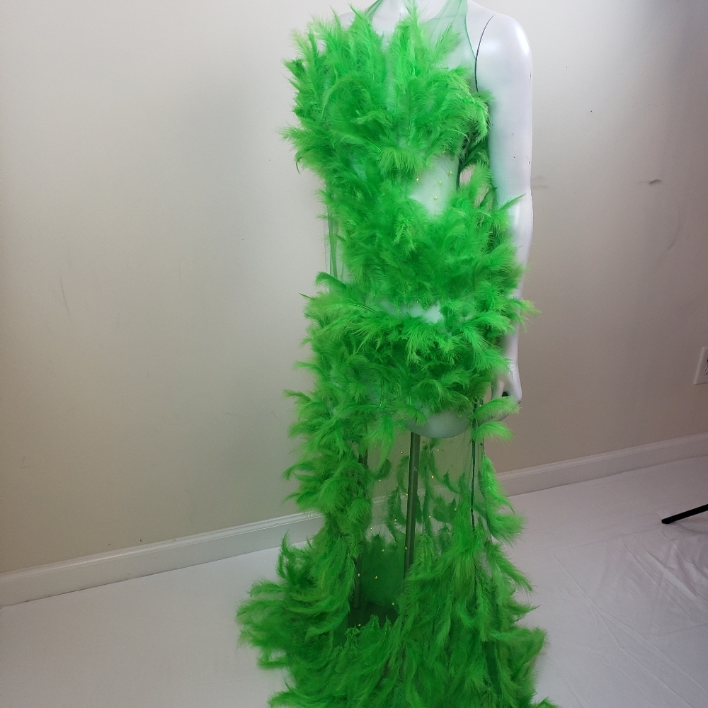 Green feather see thru dress - NEW